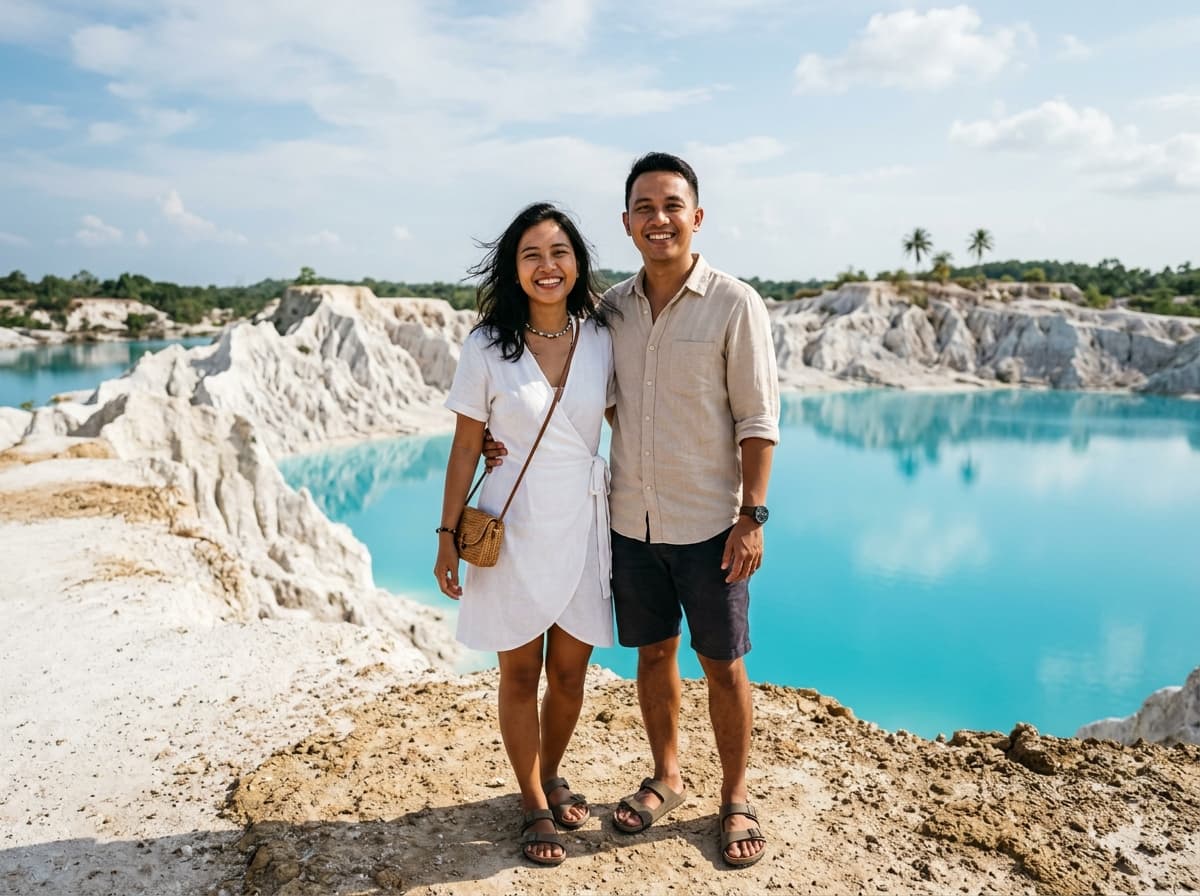 Pemandangan Spektakuler Kawah Biru Pirus Danau Kaolin
