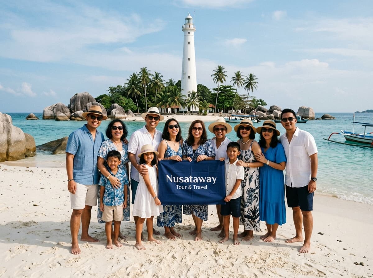 Momen Hangat Keluarga Besar Bersama Spanduk Nusataway di Pulau Lengkuas